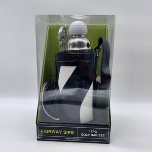 Protocol Fairway Sips Black Bag 11 pc Golf Bar Set 18 oz Shaker, Opener, Tools